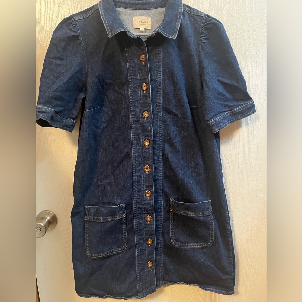 Sezane Almette Button-up Pocket Denim Dress Size 42